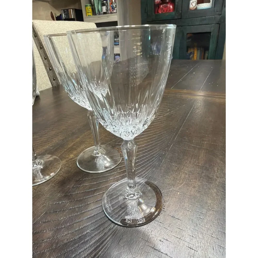 Set of 3 Vintage Cut Glass Wine Goblets Fan Starburst Pattern Elegant Stemware